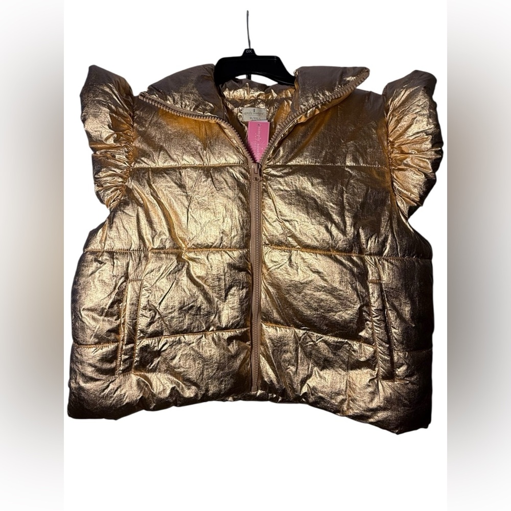 Simply Southern Metallic Gold Puffy Vest Size XL/XXL